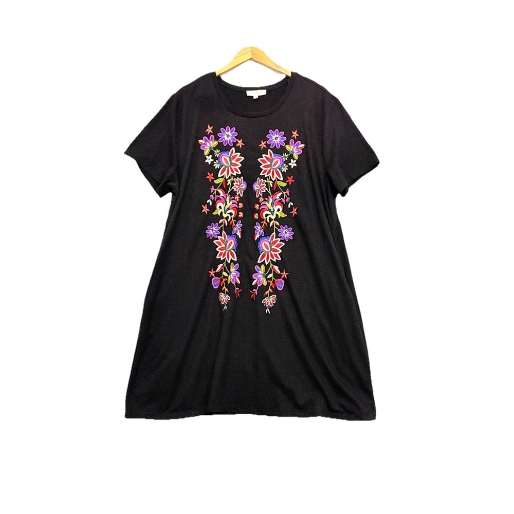 Umgee Dress Size 2XL Black Knit Embroidered Boho Hippie Festival Peasant Stretch